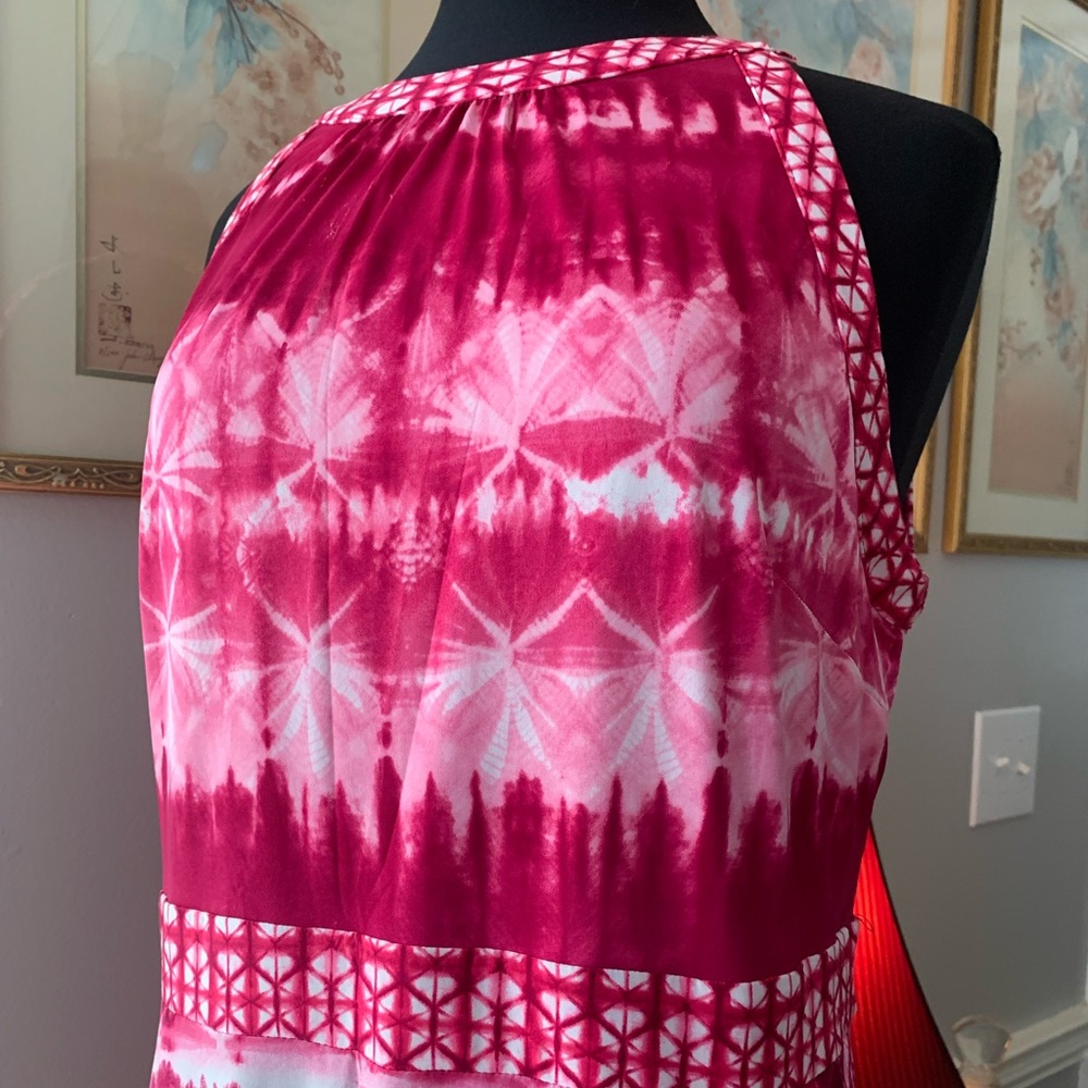 INC International Concepts Pink and White Tie-Dye Halter Maxi Dress